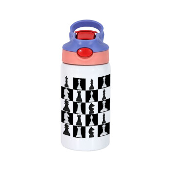 Chess set, Children's hot water bottle, stainless steel, with safety straw, pink/purple (350ml)