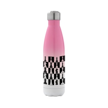 Chess set, Metal mug thermos Pink/White (Stainless steel), double wall, 500ml