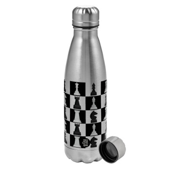 Chess set, Metallic water bottle, stainless steel, 750ml