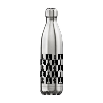 Chess set, Μεταλλικό παγούρι θερμός Inox (Stainless steel), διπλού τοιχώματος, 750ml