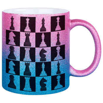 Chess set, Κούπα Χρυσή/Μπλε Glitter, κεραμική, 330ml