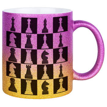 Chess set, Κούπα Χρυσή/Ροζ Glitter, κεραμική, 330ml