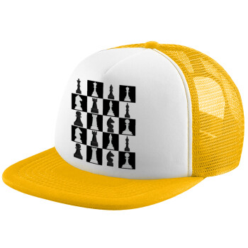 Chess set, Καπέλο Soft Trucker με Δίχτυ Κίτρινο/White 
