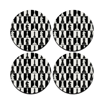 Chess set, SET of 4 round wooden coasters (9cm)