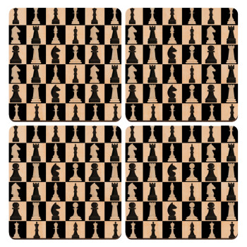 Chess set, ΣΕΤ x4 Σουβέρ ξύλινα τετράγωνα plywood (9cm)