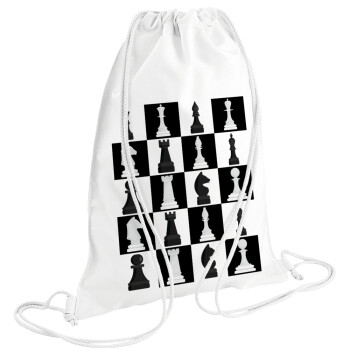 Chess set, Τσάντα πλάτης πουγκί GYMBAG λευκή (28x40cm)