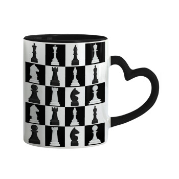 Chess set, Mug heart black handle, ceramic, 330ml
