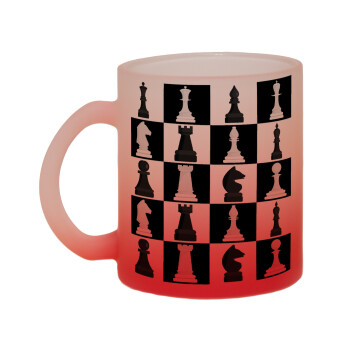 Chess set, Κούπα γυάλινη δίχρωμη με βάση το κόκκινο ματ, 330ml