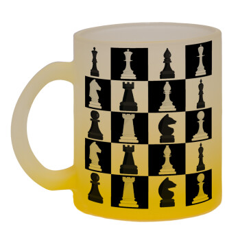 Chess set, Κούπα γυάλινη δίχρωμη με βάση το κίτρινο ματ, 330ml