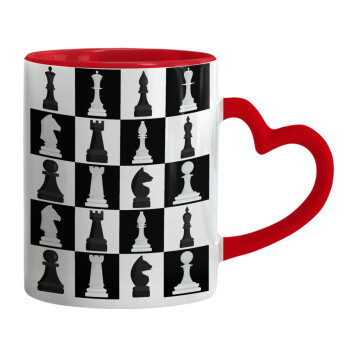 Chess set, Mug heart red handle, ceramic, 330ml