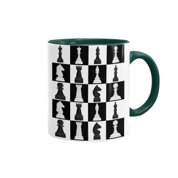 Chess set, Mug colored green, ceramic, 330ml