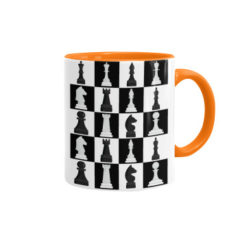 Chess set, Mug colored orange, ceramic, 330ml