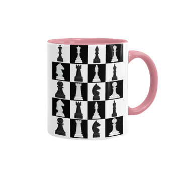 Chess set, Mug colored pink, ceramic, 330ml