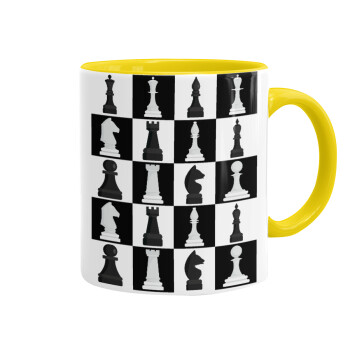 Chess set, Mug colored yellow, ceramic, 330ml
