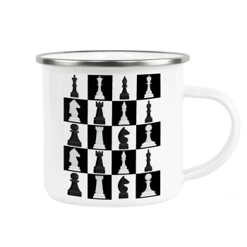 Chess set, Metallic enamel cup white 360ml