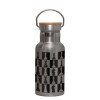 Stainless steel metallic thermos flask, silver with a bamboo lid, double-walled, 350ml.