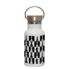 Metallic thermos (Stainless steel) White with wooden lid (bamboo), double-walled, 350ml