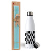Easter Set, metallic stainless steel water bottle (750ml) & aromatic flat Easter candle (30cm) (TURQUOISE)