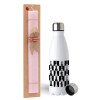 Easter Set, metallic stainless steel water bottle (750ml) & scented flat Easter candle (30cm) (PINK)