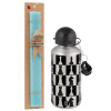 Easter Set, metallic silver aluminum water bottle (500ml) & scented flat Easter candle (30cm) (TURQUOISE)