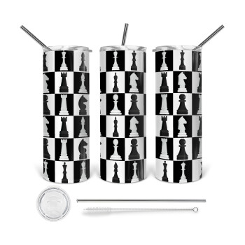 Chess set, 360 Eco friendly stainless steel tumbler 600ml, with metal straw & cleaning brush