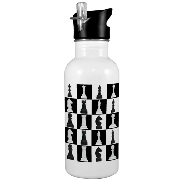 Chess set — Παγούρι νερού Λευκό με καλαμάκι, ανοξείδωτο ατσάλι 600ml