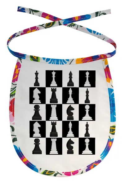 Chess set — Stain-resistant baby bib with tie, multicoloured