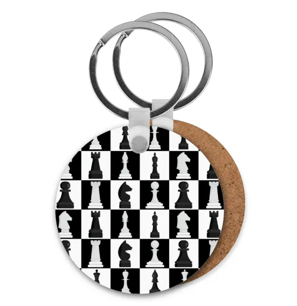 Chess set — Round wooden MDF keychain, Ø5cm