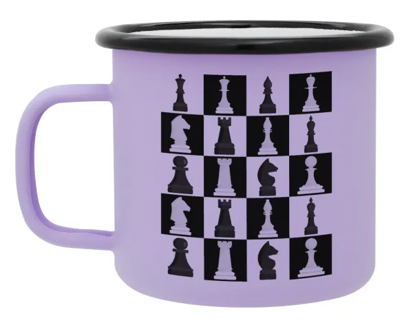 Chess set — Metal enamel mug, matte light pastel purple, 360ml