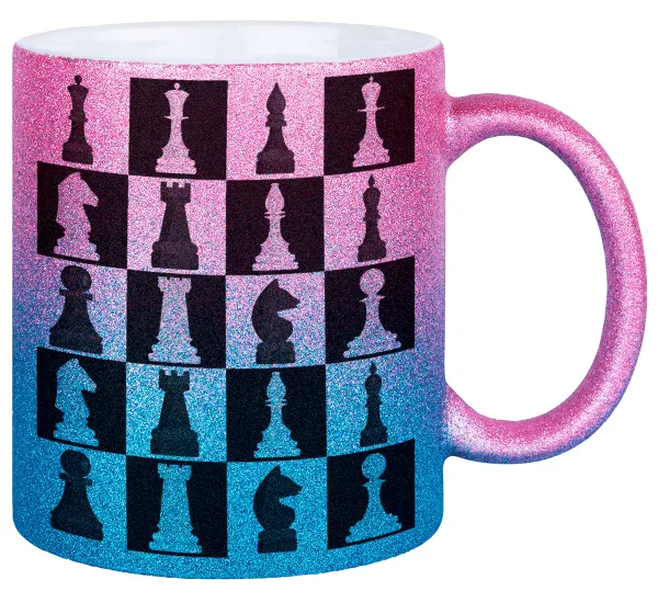 Chess set — Gold/blue glitter mug, ceramic, 330ml