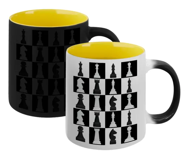 Chess set — Κούπα Μαγική εσωτερικό κίτρινη, κεραμική 330ml που αλλάζει χρώμα με το ζεστό ρόφημα