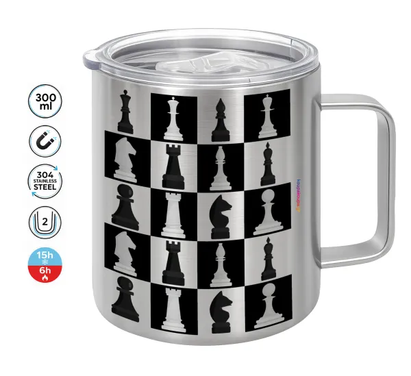 Chess set — Double-walled stainless steel mug 300ml with temperature-retaining lid