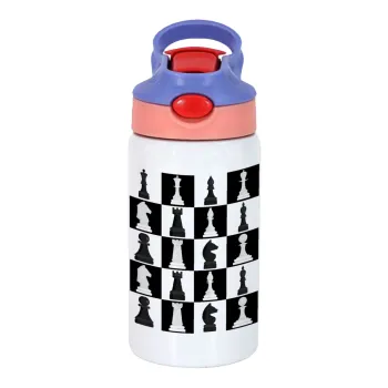 Chess set, Παιδικό παγούρι θερμό, ανοξείδωτο, με καλαμάκι ασφαλείας, ροζ/μωβ (350ml)