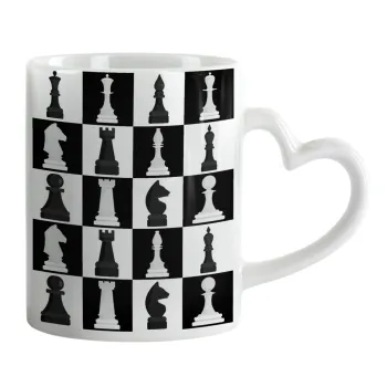 Chess set, Mug heart handle, ceramic, 330ml