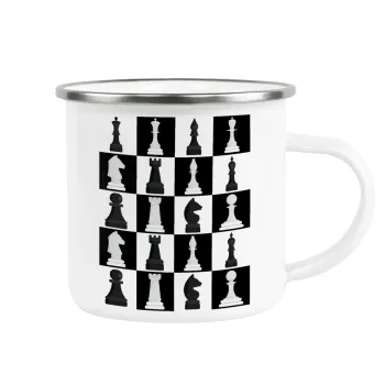 Chess set, Metallic enamel cup white 360ml