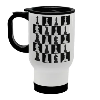 Chess set, Κούπα ταξιδιού ανοξείδωτη με καπάκι, διπλού τοιχώματος (θερμό) λευκή 450ml