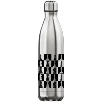 Chess set, Μεταλλικό παγούρι θερμός Inox (Stainless steel), διπλού τοιχώματος, 750ml
