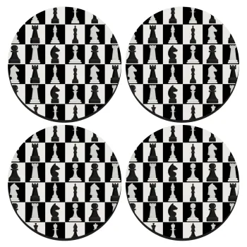 Chess set, SET of 4 round wooden coasters (9cm)