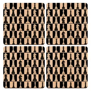 Chess set, ΣΕΤ x4 Σουβέρ ξύλινα τετράγωνα plywood (9cm)
