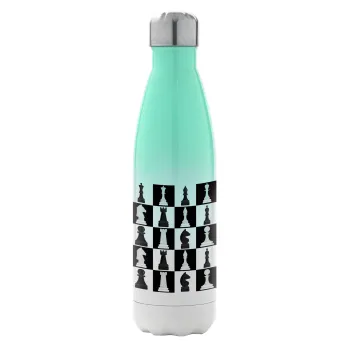 Chess set, Μεταλλικό παγούρι θερμός Πράσινο/Λευκό (Stainless steel), διπλού τοιχώματος, 500ml