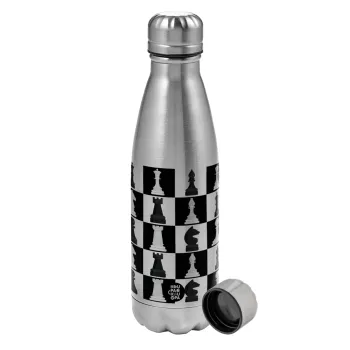 Chess set, Metallic water bottle, stainless steel, 750ml