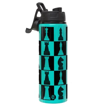 Chess set, Μεταλλικό παγούρι νερού με καπάκι ασφαλείας, αλουμινίου 850ml