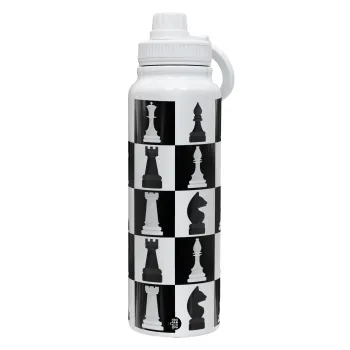 Chess set, Θερμός 1L Ανοξείδωτο με Βάση Κινητού & Διπλά Τοιχώματα