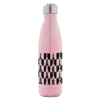 Chess set, Metal mug thermos Pink Iridiscent (Stainless steel), double wall, 500ml