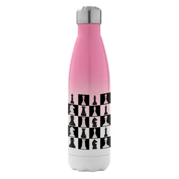 Chess set, Metal mug thermos Pink/White (Stainless steel), double wall, 500ml