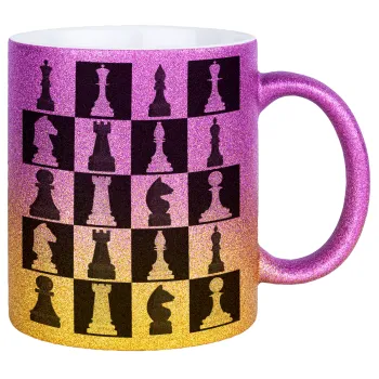 Chess set, Κούπα Χρυσή/Ροζ Glitter, κεραμική, 330ml