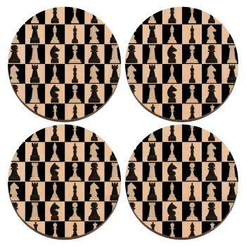Chess set, ΣΕΤ x4 Σουβέρ ξύλινα στρογγυλά plywood (9cm)