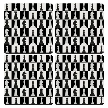 Chess set, ΣΕΤ 4 Σουβέρ ξύλινα τετράγωνα (9cm)