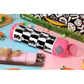 Chess set, Easter candle, Childrens hot water bottle, stainless steel, with safety straw, PINK (500ml)
