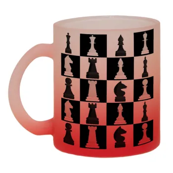 Chess set, Κούπα γυάλινη δίχρωμη με βάση το κόκκινο ματ, 330ml